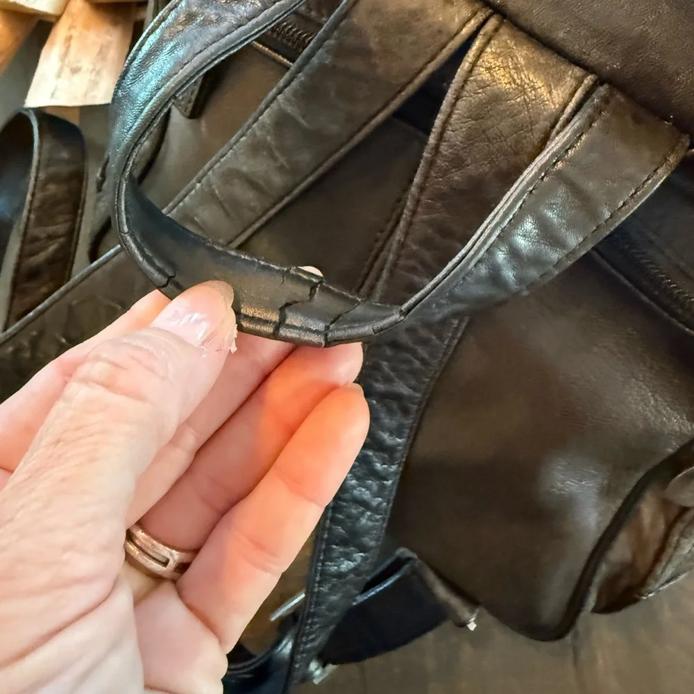 Rolfs Black Leather vintage unisex Backpack